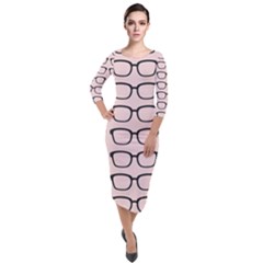 Nerdy Glasses Pink Quarter Sleeve Midi Velour Bodycon Dress