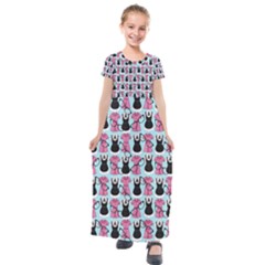 Waitress Uniform Dresses Nerdy Glasses Pattern Blue Kids  Short Sleeve Maxi Dress by snowwhitegirl