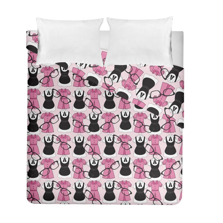 Waitress Uniform Dresses Nerdy Glasses Pattern Pink Duvet Cover Double Side (Full/ Double Size)