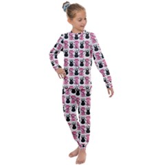 Waitress Uniform Dresses Nerdy Glasses Pattern Pink Kids  Long Sleeve Set 