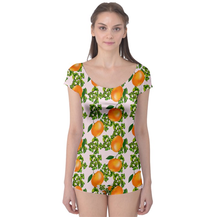 Citrus Tropical Orange Pink Boyleg Leotard 