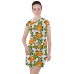 Citrus Tropical Orange Pink Drawstring Hooded Dress