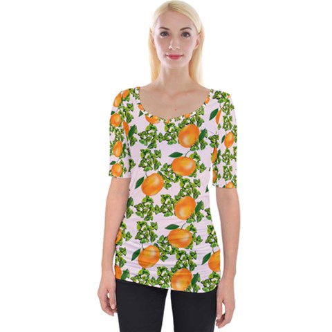 Citrus Tropical Orange Pink Wide Neckline Tee by snowwhitegirl