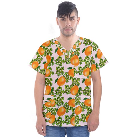 Citrus Tropical Orange Pink Men s V-neck Scrub Top by snowwhitegirl