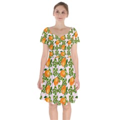 Citrus Tropical Orange Pink Short Sleeve Bardot Dress by snowwhitegirl