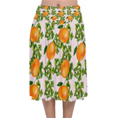 Citrus Tropical Orange Pink Velvet Flared Midi Skirt by snowwhitegirl