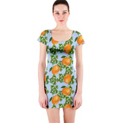 Citrus Tropical Orange Blue Short Sleeve Bodycon Dress by snowwhitegirl