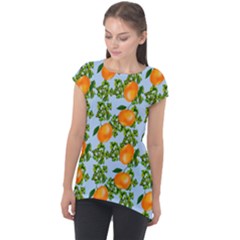 Citrus Tropical Orange Blue Cap Sleeve High Low Top by snowwhitegirl