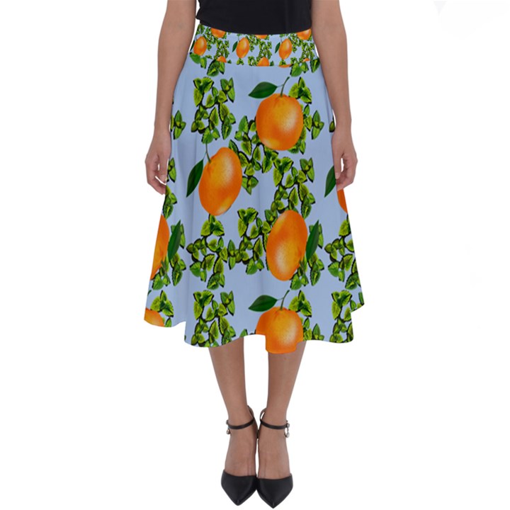 Citrus Tropical Orange Blue Perfect Length Midi Skirt