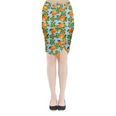 Citrus Tropical Orange Blue Midi Wrap Pencil Skirt by snowwhitegirl