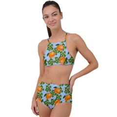 Citrus Tropical Orange Blue High Waist Tankini Set by snowwhitegirl