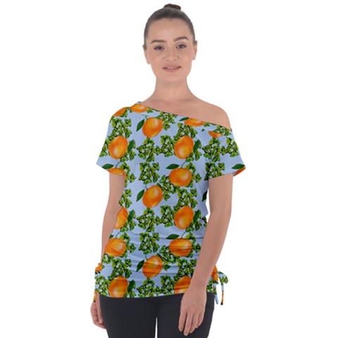 Citrus Tropical Orange Blue Tie-up Tee by snowwhitegirl