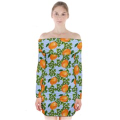 Citrus Tropical Orange Blue Long Sleeve Off Shoulder Dress by snowwhitegirl