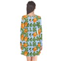 Citrus Tropical Orange Blue Long Sleeve V-neck Flare Dress View2