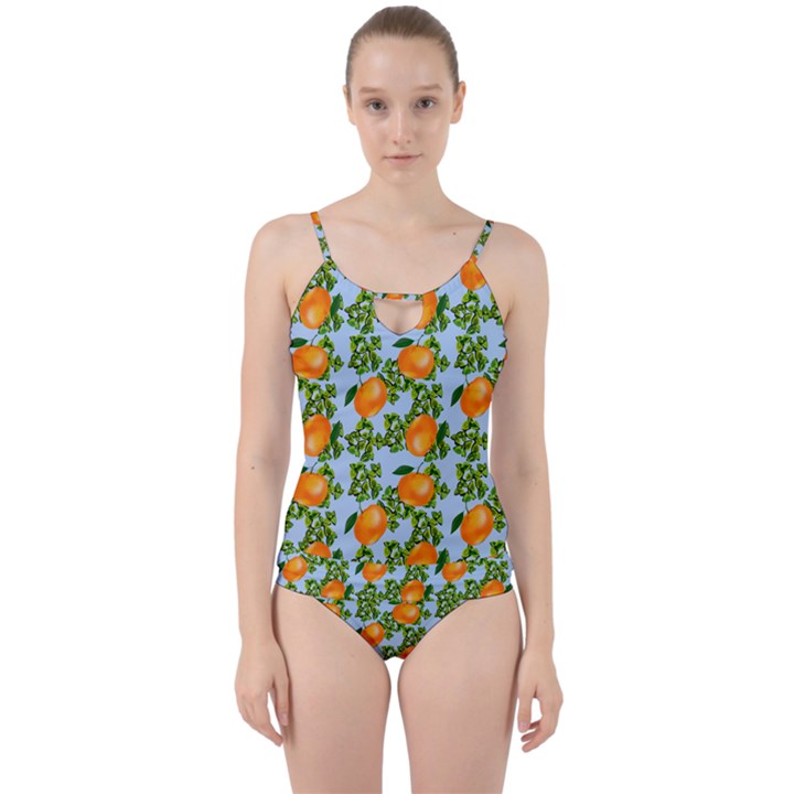 Citrus Tropical Orange Blue Cut Out Top Tankini Set