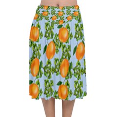 Citrus Tropical Orange Blue Velvet Flared Midi Skirt by snowwhitegirl