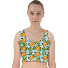 Citrus Tropical Orange Blue Velvet Racer Back Crop Top