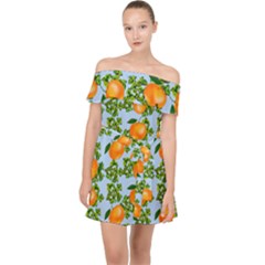 Citrus Tropical Orange Blue Off Shoulder Chiffon Dress by snowwhitegirl