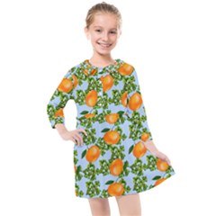 Citrus Tropical Orange Blue Kids  Quarter Sleeve Shirt Dress by snowwhitegirl