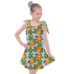 Citrus Tropical Orange Blue Kids  Tie Up Tunic Dress by snowwhitegirl