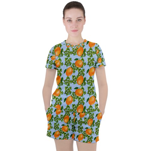 Citrus Tropical Orange Blue Women s Tee And Shorts Set by snowwhitegirl