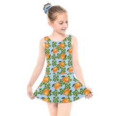 Citrus Tropical Orange Blue Kids  Skater Dress Swimsuit by snowwhitegirl