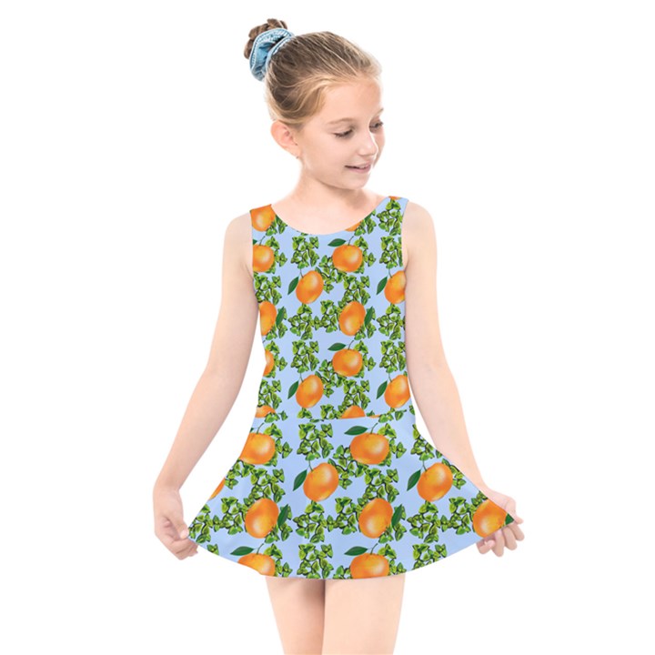 Citrus Tropical Orange Blue Kids  Skater Dress Swimsuit