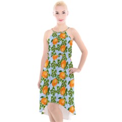 Citrus Tropical Orange Blue High-low Halter Chiffon Dress  by snowwhitegirl