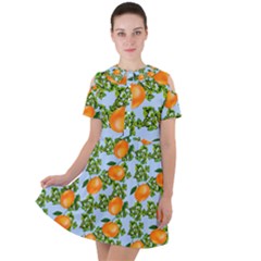 Citrus Tropical Orange Blue Short Sleeve Shoulder Cut Out Dress  by snowwhitegirl