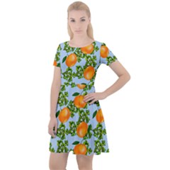 Citrus Tropical Orange Blue Cap Sleeve Velour Dress 