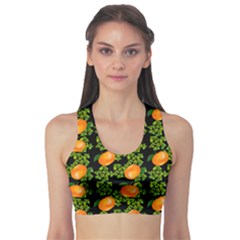 Citrus Tropical Orange Black Sports Bra by snowwhitegirl