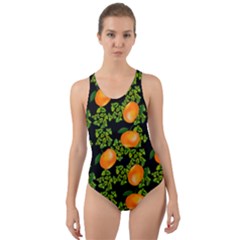 Citrus Tropical Orange Black Cut-out Back One Piece Swimsuit by snowwhitegirl