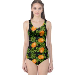 Citrus Tropical Orange Black One Piece Swimsuit by snowwhitegirl