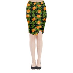 Citrus Tropical Orange Black Midi Wrap Pencil Skirt by snowwhitegirl