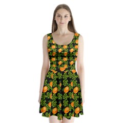 Citrus Tropical Orange Black Split Back Mini Dress  by snowwhitegirl