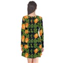 Citrus Tropical Orange Black Long Sleeve V-neck Flare Dress View2