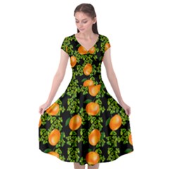 Citrus Tropical Orange Black Cap Sleeve Wrap Front Dress by snowwhitegirl