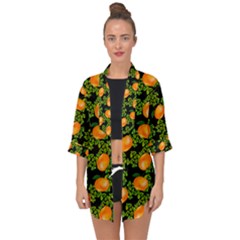 Citrus Tropical Orange Black Open Front Chiffon Kimono by snowwhitegirl