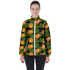 Citrus Tropical Orange Black High Neck Windbreaker (women) by snowwhitegirl