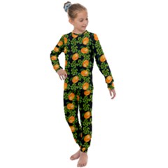 Citrus Tropical Orange Black Kids  Long Sleeve Set 