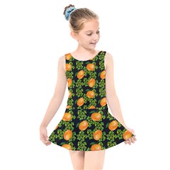 Citrus Tropical Orange Black Kids  Skater Dress Swimsuit by snowwhitegirl