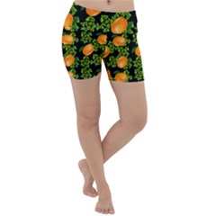 Citrus Tropical Orange Black Lightweight Velour Yoga Shorts by snowwhitegirl