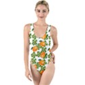 Citrus Tropical Orange White High Leg Strappy Swimsuit View1