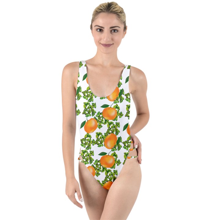 Citrus Tropical Orange White High Leg Strappy Swimsuit