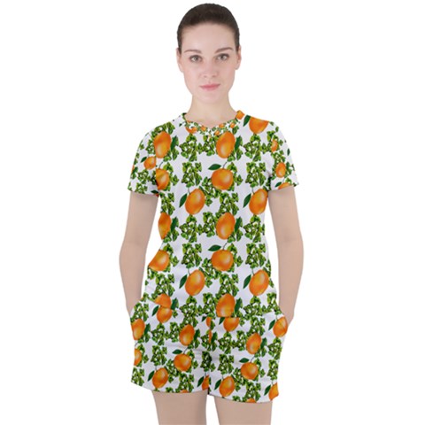 Citrus Tropical Orange White Women s Tee And Shorts Set by snowwhitegirl