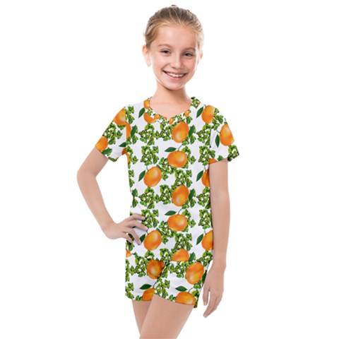 Citrus Tropical Orange White Kids  Mesh Tee And Shorts Set by snowwhitegirl