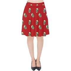 Skull Red Pattern Velvet High Waist Skirt by snowwhitegirl