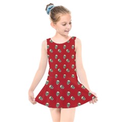 Skull Red Pattern Kids  Skater Dress Swimsuit by snowwhitegirl