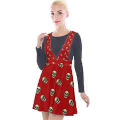 Skull Red Pattern Plunge Pinafore Velour Dress