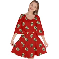 Skull Red Pattern Velour Kimono Dress